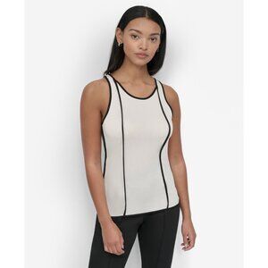 DKNY Women's Contrast Trim Tank Top White Size L MSRP $59